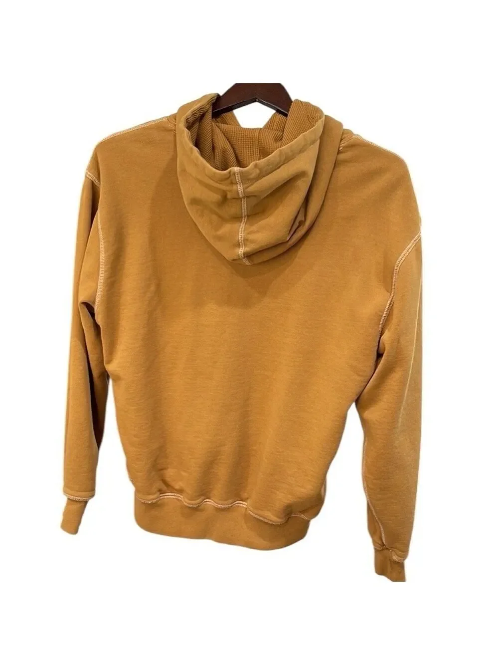 J. Crew Garment Dyed Thermal Lined Pullover Hoodie SZ M Distant Plains Mustard